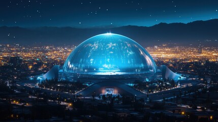 Obraz premium Futuristic Dome Cityscape at Night 2025 Architectural Wonder