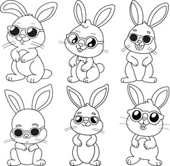 Collection of Happy Easter Bunny Digital Line Art 