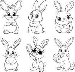 Collection of Cute Bunny Sketches for Coloring Books