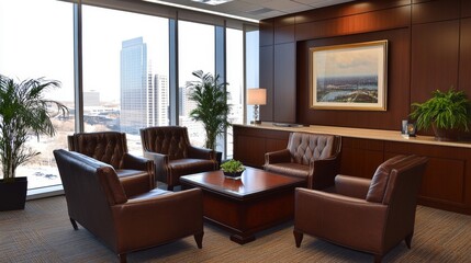 Modern corporate office interior with city view