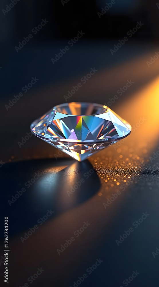 Poster a sparkling diamond sits elegantly on a dark surface, reflecting light and showcasing its facets wit