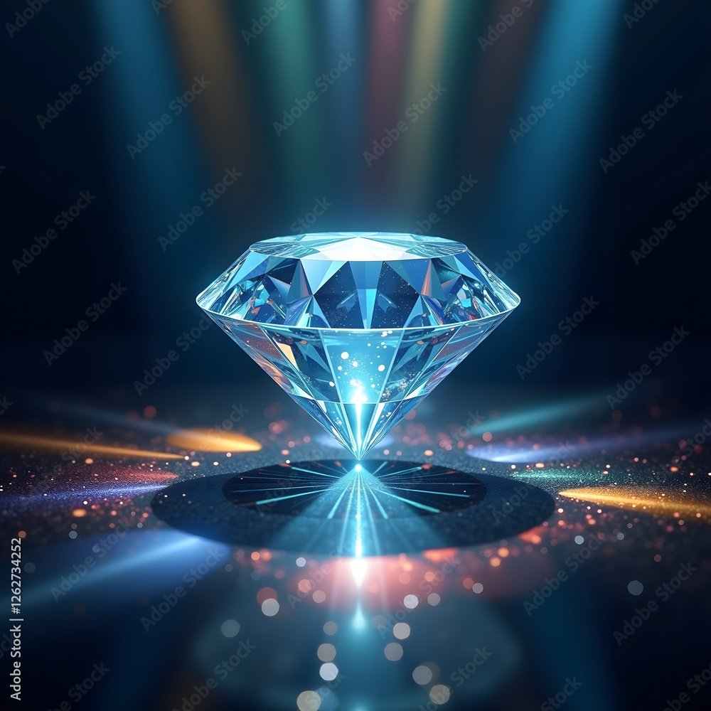 Aufkleber a brilliant diamond sparkles under colored stage lights with rays dispersing around it creating an a