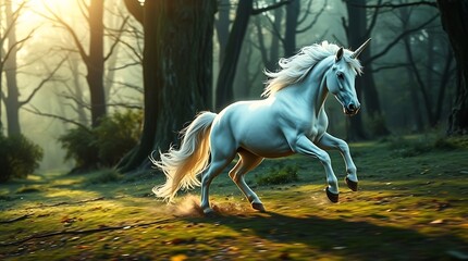 white horse running in the field
