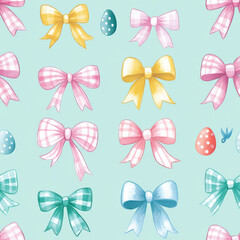 A playful Easter bow and ribbon pattern with cute gingham and polka dot textures