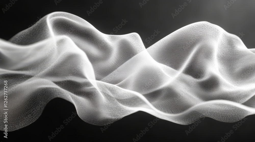 Poster abstract flowing waveform mesh against a dark background