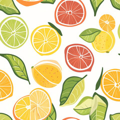 A refreshing citrus fruit pattern with oranges, lemons, and limes in bright, juicy colors