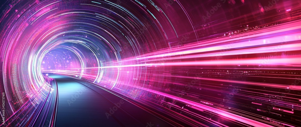 Poster red light in an abstract gradient forms vertical strip lines that glow, suggesting motion in the bac