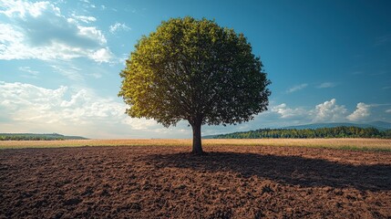 Obraz premium A beautifully shaped tree flourishes under a pristine blue sky, showcasing the tranquility and splendor of nature's vibrant colors in a serene outdoor setting.