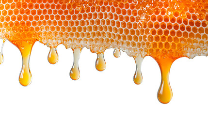 honey dripping from a honeycomb on a transparent background, PNG image, PNG file, Generative art.