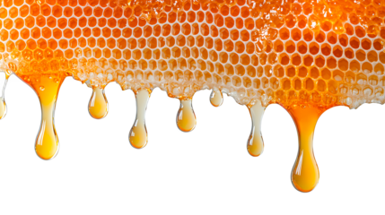 honey dripping from a honeycomb on a transparent background, PNG image, PNG file, Generative art.
