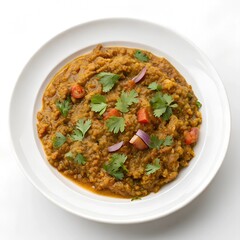 perfect top view of baingan bharta in plate  