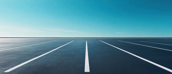 Empty parking lot under a clear blue sky.