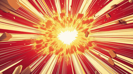 Explosive Burst: A dynamic image featuring a central blast of light, surrounded by radiating lines and scattered debris, conveying energy and impact.