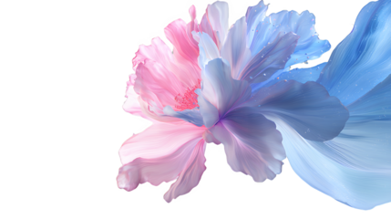 flowers in pink and blue colors on a transparent background, PNG image, PNG file, Generative art.