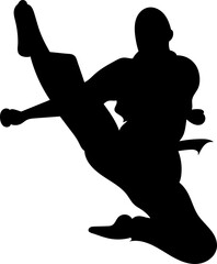 karateka jumping silhouette on white background vector