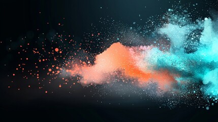 This abstract art captures dual teal and orange light beams blending in a dark setting, perfect for tech designs