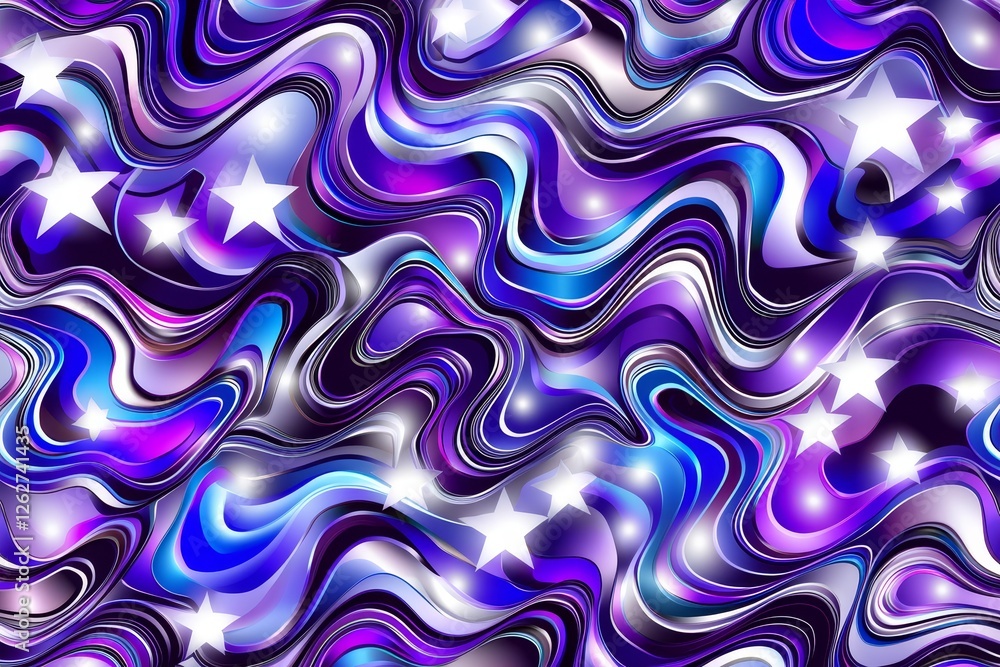 Poster a vibrant abstract design with colorful wavy patterns and dots. modern illustration of dynamic waves