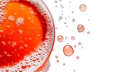 a glass of red liquid with bubbles and water on transparent background, PNG image, PNG file, Generative art.