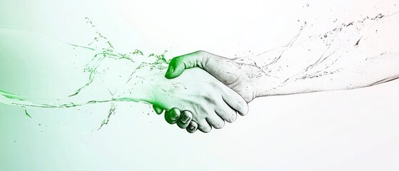 A creative representation of a handshake, symbolizing collaboration and unity, enhanced with flowing water elements for a dynamic effect.