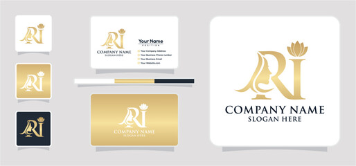 Fototapeta premium Initial Letter RI Beauty Face Logo Design Vector