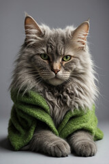 Obraz premium A feline portrait against a plain background. Adorable and fluffy, the cat's gaze is captivating