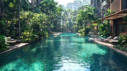 Lush Tropical Poolside Resort Relaxation