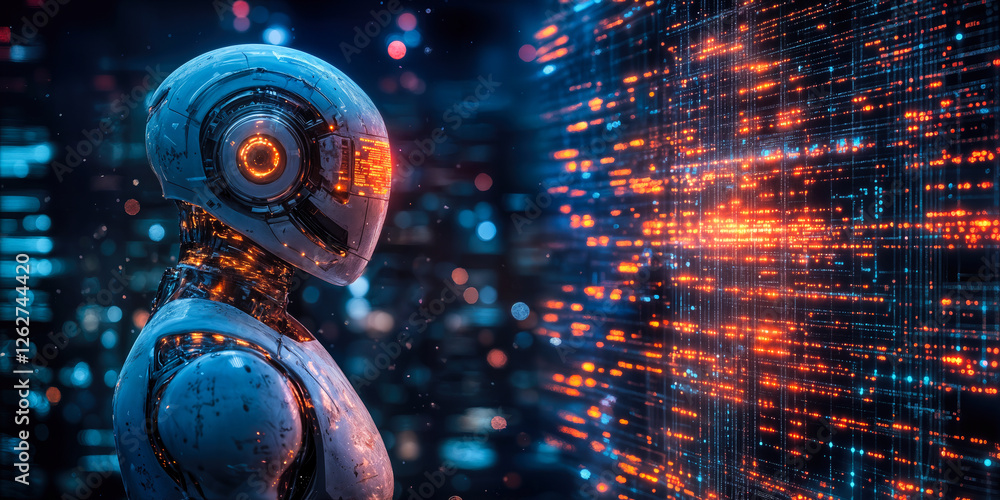 Poster ai robot analyzing data with on-device processing for enhanced security in local ai solutions and mi