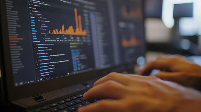 Data analysis event technology sector digital interaction office environment close-up view coding insights for seo impact