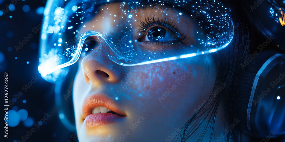 Aufkleber ai-driven immersive virtual experience with futuristic vr headset and interactive humanoid interface