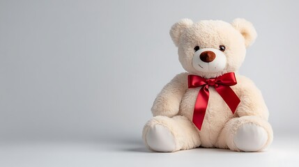 Obraz premium Cute teddy bear sitting alone studio toy photography minimalist close-up adorable comfort