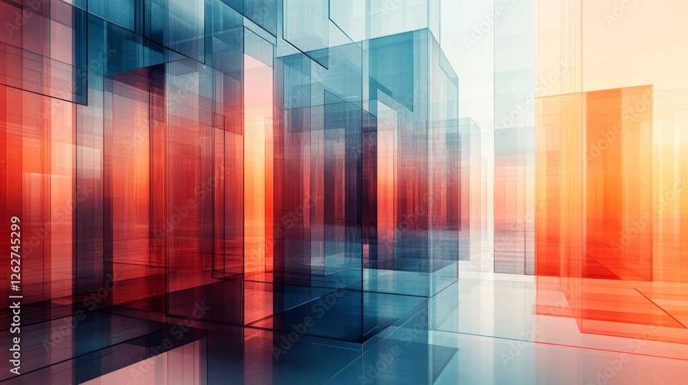 Poster abstract futuristic architecture with translucent colorful glass and geometric forms