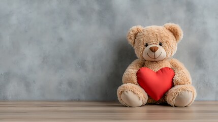 Obraz premium Teddy bear holding heart indoor setting toy photography cozy atmosphere close-up love symbol