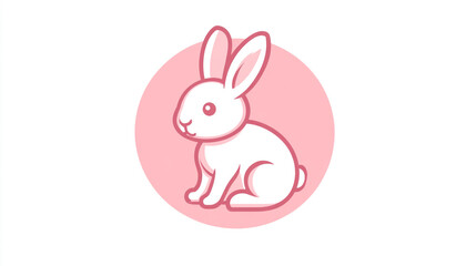 Fototapeta premium Adorable White Rabbit Pink Circle Cute Bunny Illustration Design Graphic Art Pet Soft Logo Icon Hare