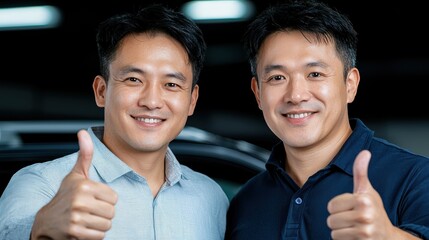 Charismatic Asian Mechanic Stands Proudly in His Automotive Workspace Showcasing His Expertise and Professionalism in the Industry