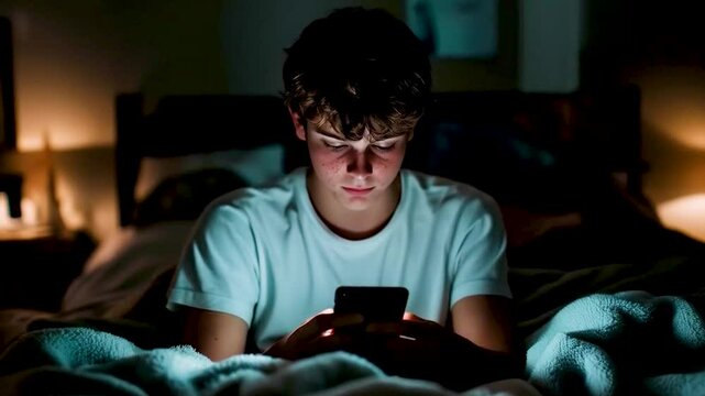  Teen Boy Chatting on His Phone in a Dark Room