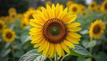 Vibrant Yellow Sunflower in Bloom with Warmth in Soft Garden
