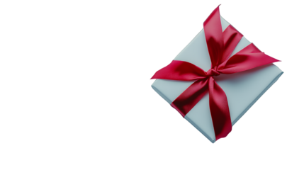 a gift box made of white paper with a red ribbon on a transparent background, PNG image, PNG file, Generative art.