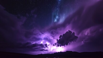 Obraz premium Night Storm: A Celestial Dance of Lightning and Stars