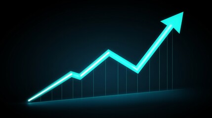 Turquoise Upward Curve Graph on Deep Navy Backdrop, Minimalist Business Success Concept
