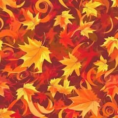Fototapeta premium A warm autumn foliage pattern with swirling red, orange, and yellow maple leaves