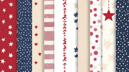 Patriotic Patterns Featuring Stars Stripes and Polka Dots Design Element Resource Graphic Design