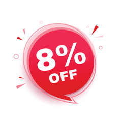 8 percent off banner, announcement design speech bubble icon. vector graphic design element.