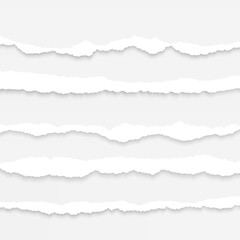 Fototapeta premium Torn paper. Realistic torn paper banners with ripped edges and shadow. Horizontal notebook strips, blank gray sheets with text space. Vector infographic template.