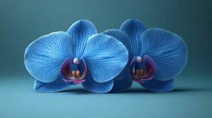 Teal orchid blossoms on teal background