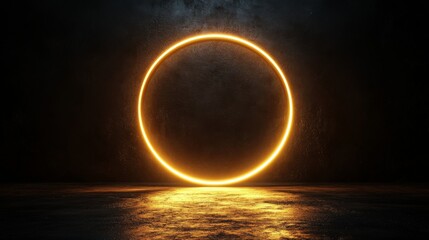 Glowing orange circle illuminates a dark reflective surface