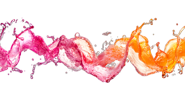 a splash of pink and orange paint in water on a transparent background, PNG image, PNG file, Generative art.
