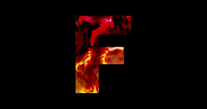 Fiery alphabet F. Inferno typography.