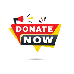 Donate now label modern announcement banner isolated vector megaphone icon design. Speech Design template