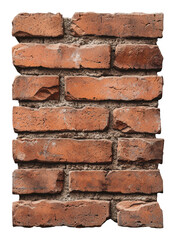 Obraz premium Close Up of a Weathered Red Brick Wall with Visible Mortar on Transparent Background