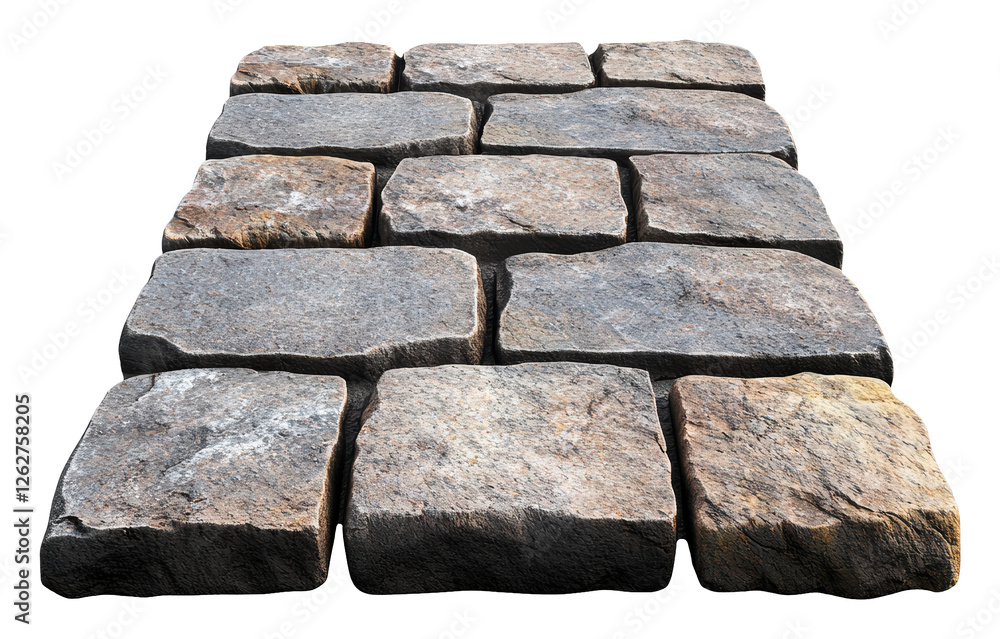 Poster close up of cobblestones texture and surface in gray with seamless background and natural look